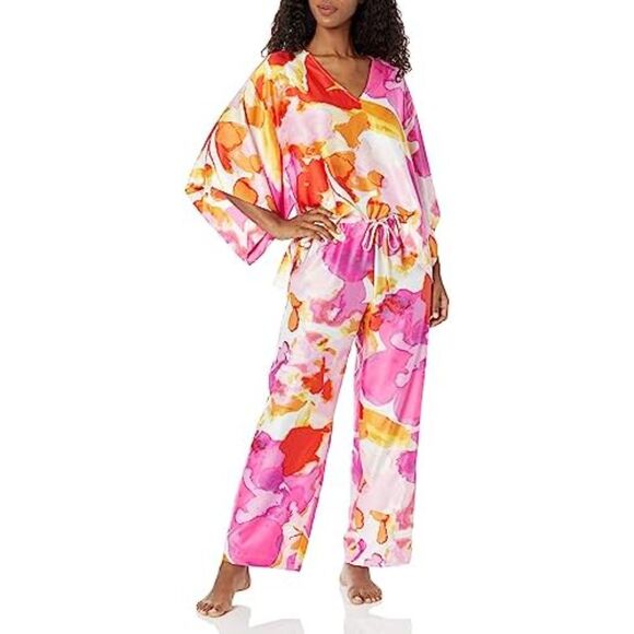 Natori Women's Size XS Pink V Neck Top And Straight Pants Pajama Set - Picture 1 of 10